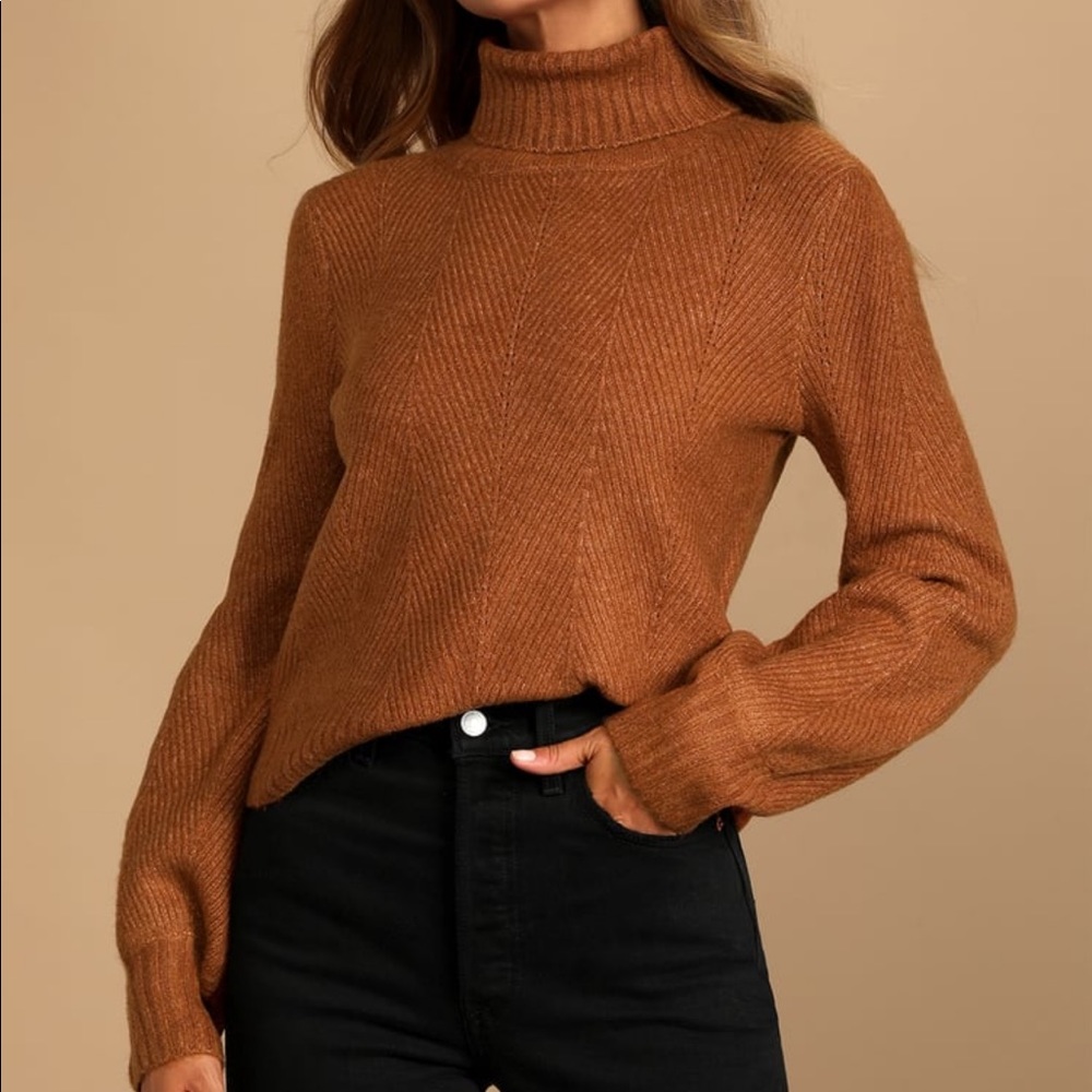 Lulus Meet Cozy Rust Orange Knit Long Sleeve Turtleneck Sweater